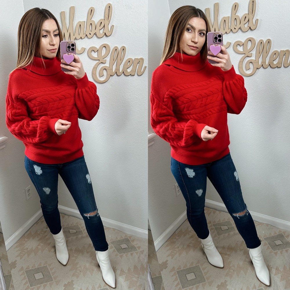 Charter Club L.O.V.E red cable knit pull over sweater size XL
